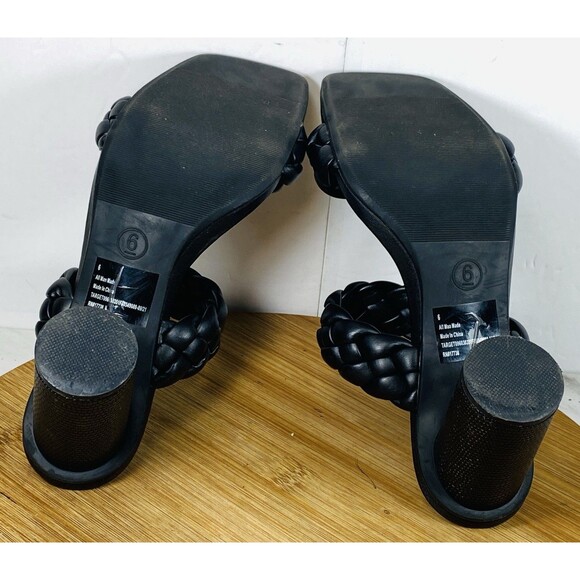 A New Day Sandals Womens Size 6 Braided Straps Slide Casual Black Faux Leather - Picture 6 of 6